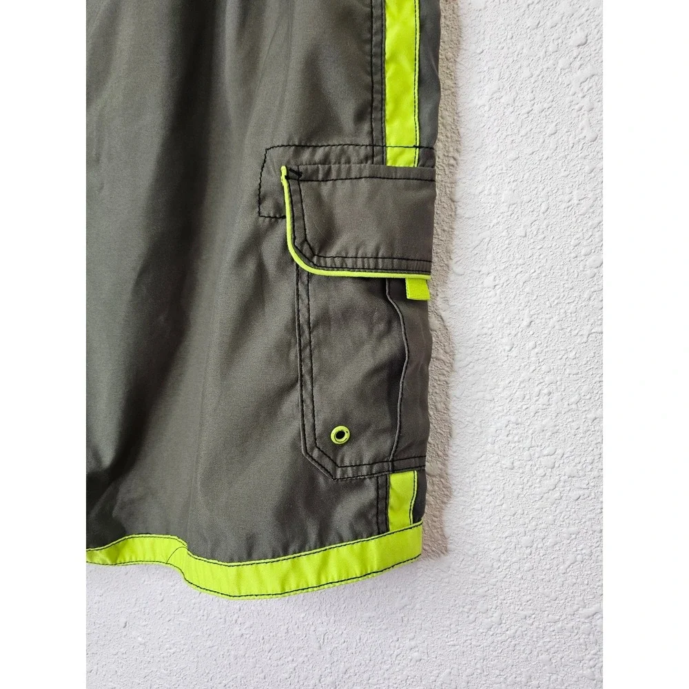 Joe Boxer Mens Cargo Swim Trunks Green Neon Lime Size Large Pockets Board Shorts